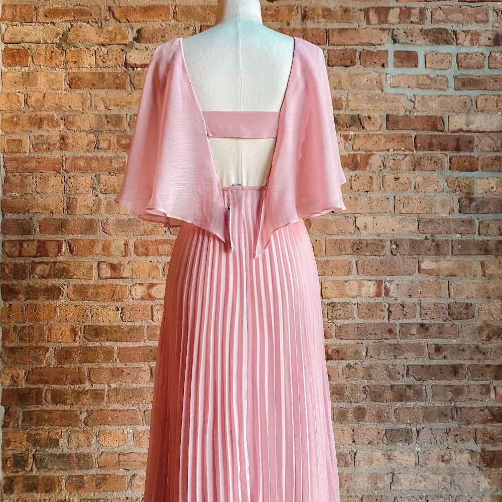 NWT Pink Chiffon Pleated Dress with Flutter Sleeve - Picture 14 of 16
